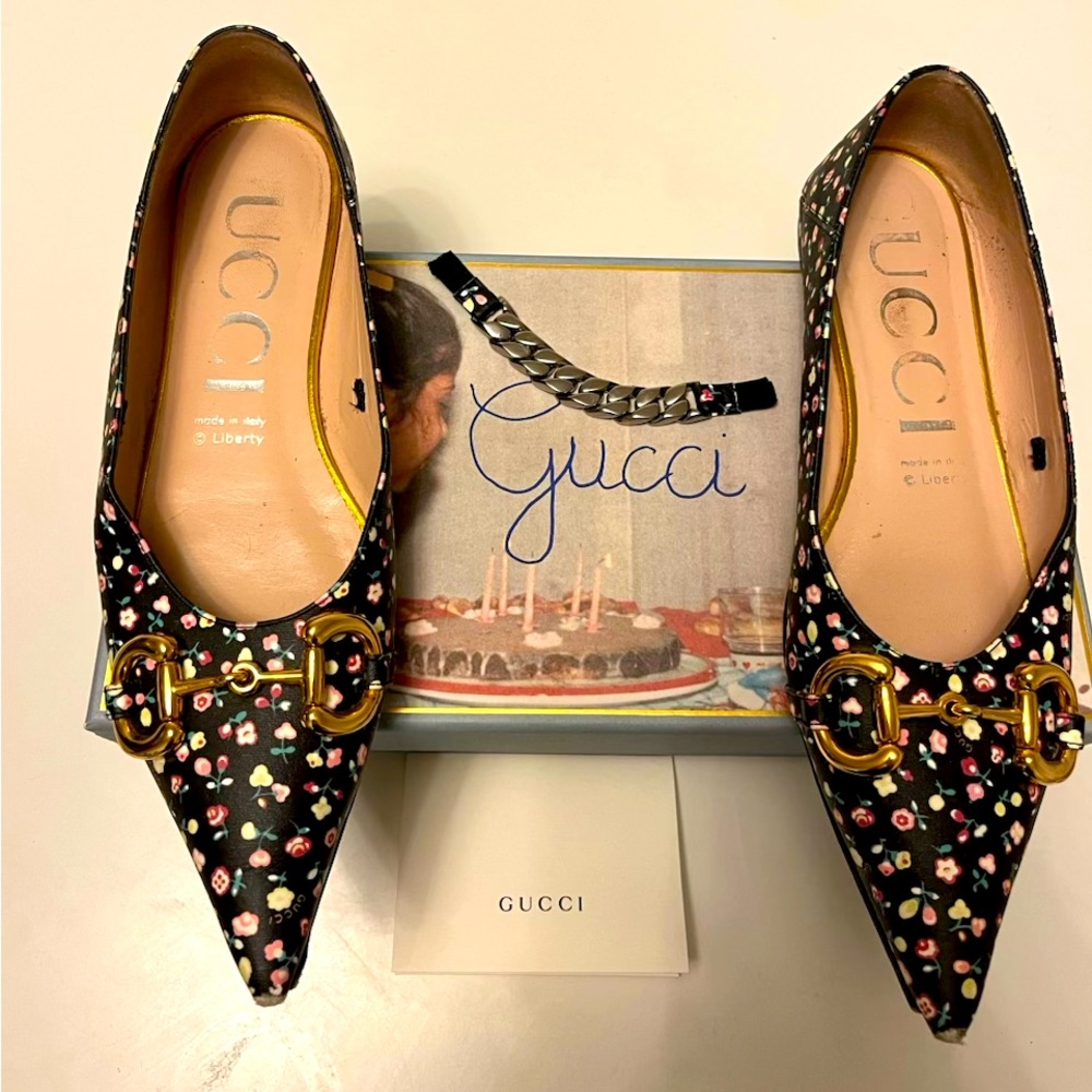 GUCCI x LIBERTY Floral Ballerina Horsebit Pointed Toe $890 missing chain size 40